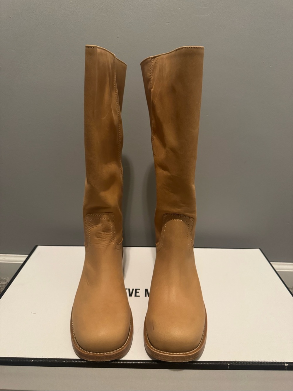 Steve Madden Riggs Banana Leather Wide Calf Knee-High Heeled Boots